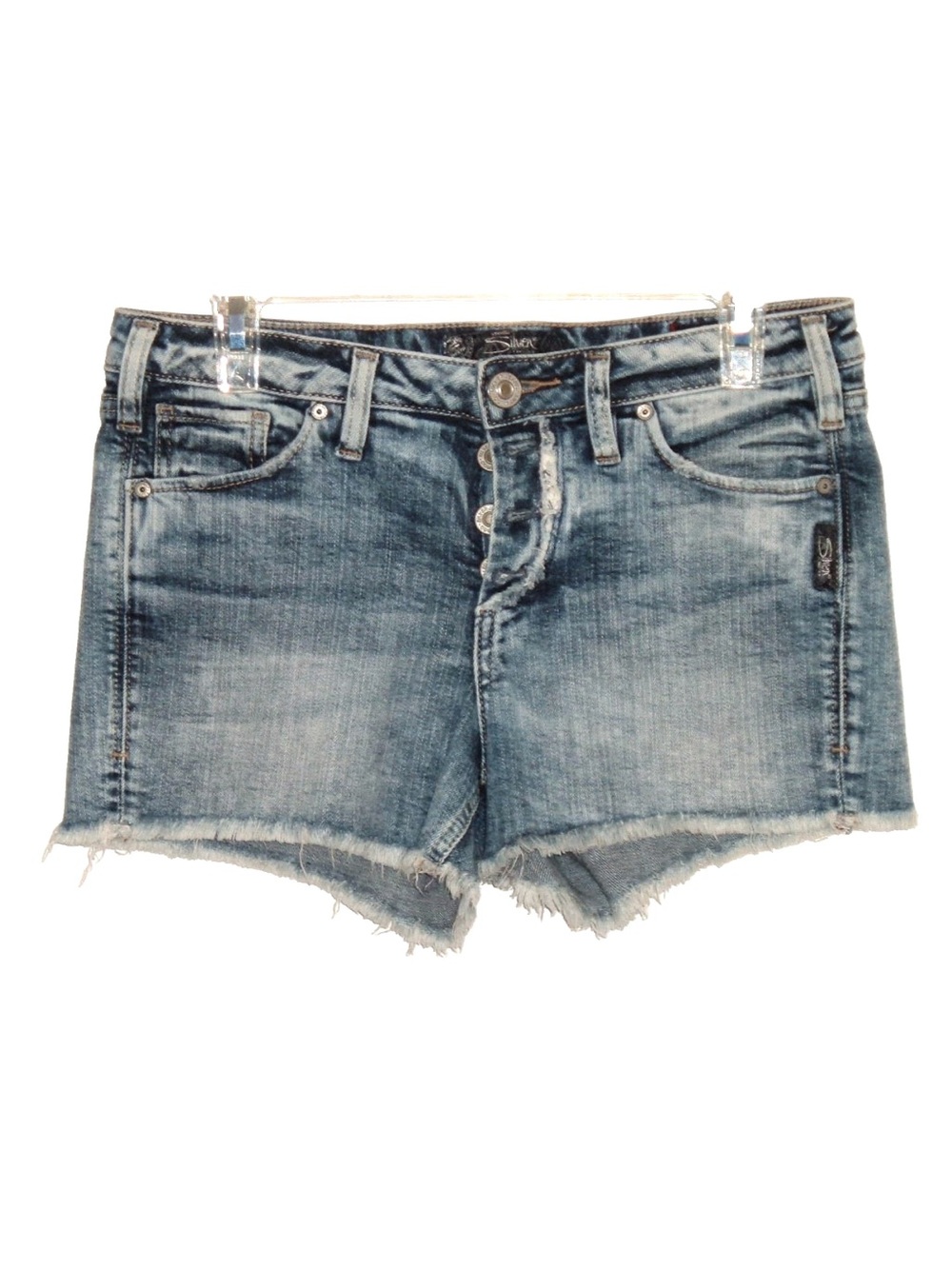 Silver Jeans Worn look distressed boyfriend Blue Denim Cutoff Shorts - Womens